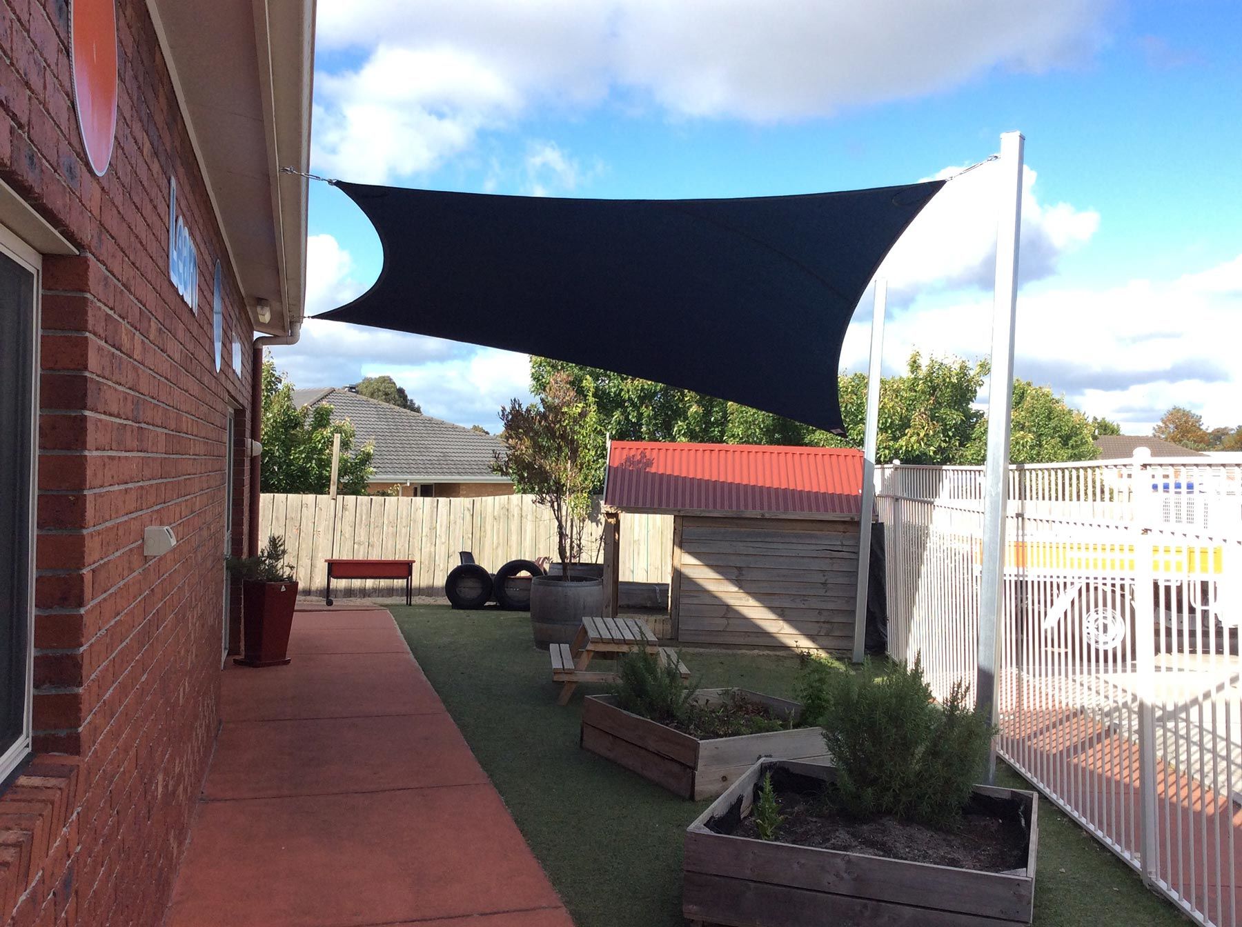 single shade sail at childcare centre