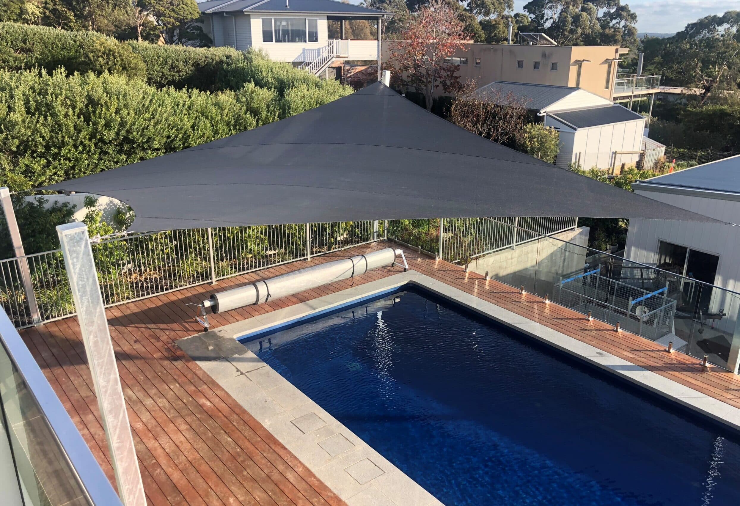 Pool Shade Sail McCrae view over pool Shade sail for pool residential mornington peninsula