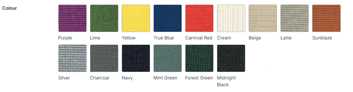 HVG Fabric - Extrablock Shade Cloth - Colours